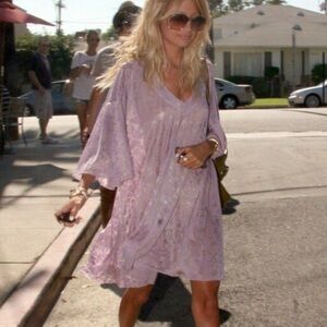 Karen Zambos Petite sheer Lavender Boho Mini Dress